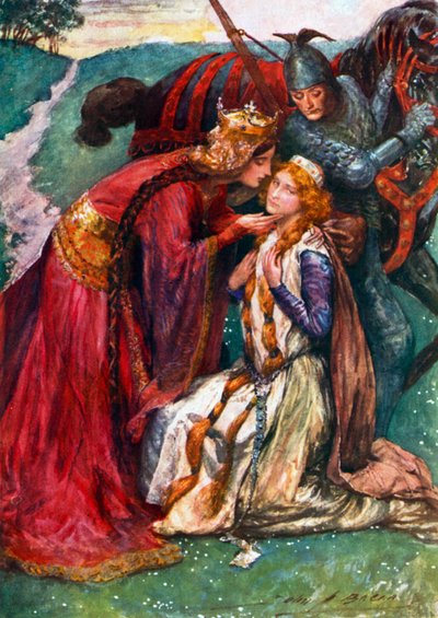 A Rainha Guinevere dá as boas-vindas a Enid (litografia a cores) de John Henry Frederick (after) Bacon