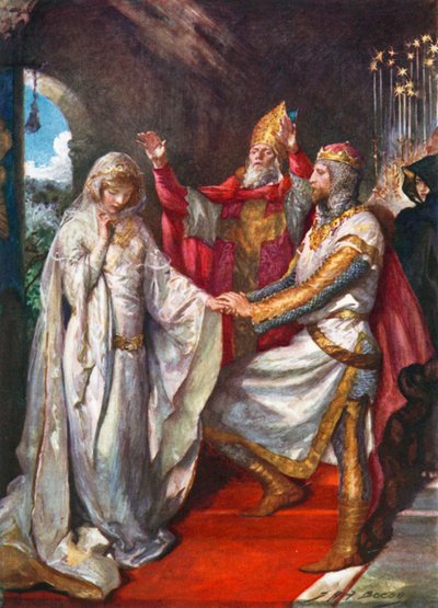 O casamento do rei Artur e da rainha Guinevere (litografia a cores) de John Henry Frederick (after) Bacon
