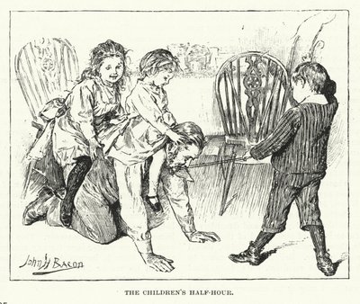 As crianças meia hora - brincando com seu pai (gravura) de John Henry Frederick (after) Bacon
