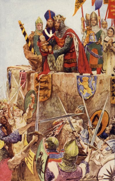 Edward I da Inglaterra investindo seu filho recém-nascido como o primeiro príncipe de Gales, 1301 de John Henry Frederick after Bacon