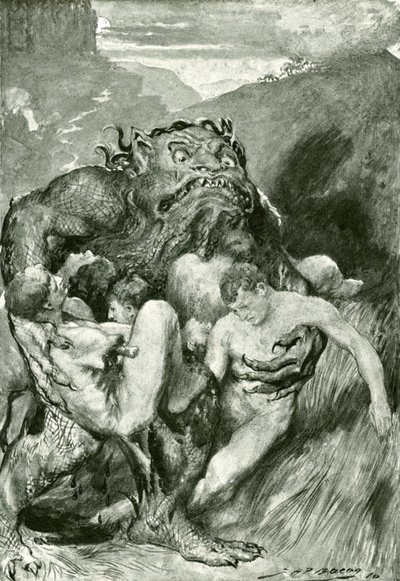 O demônio do mal, com seu feroz arrebatamento, os agarrou avidamente de John Henry Frederick after Bacon