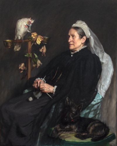 A velha senhora e os seus animais de estimação, posados pela Sra. William Sommerville de John Henry Lorimer