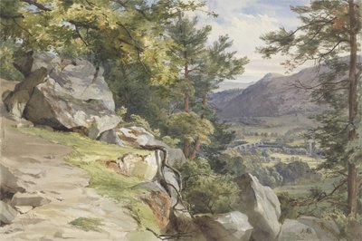 Vista de Craig-y-Barns, Dunkeld, Olhando para o Sul, 1855 (wc e bodycolour no papel) de John Henry Mole