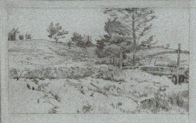 Paisagem com Muro de Pedra (esboço de campos) de John Henry Twachtman