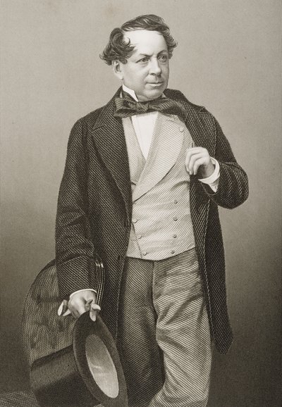 John Baldwin Buckstone (1802-79), gravado por DJ Pound de uma fotografia, de "A Sala de Estar de Personagens Eminentes, Volume 2", publicado em Londres, 1860 de John Jabez Edwin Paisley Mayall