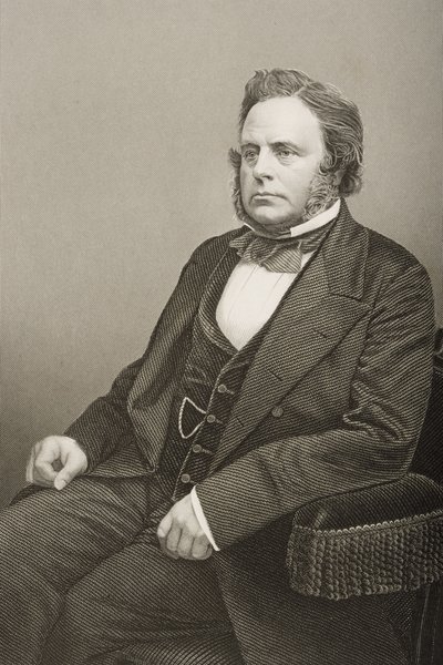 John Bright (1811-1889), gravado por DJ Pound de uma fotografia, de "A Sala de Estar de Personagens Eminentes, Volume 2", publicado em Londres, 1860 (gravura) de John Jabez Edwin Paisley Mayall