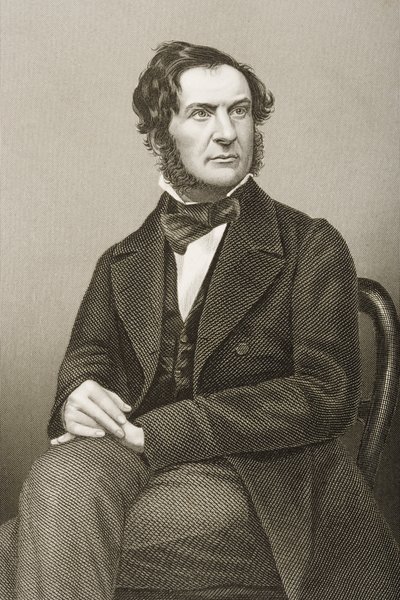 William Ewart Gladstone (1809-98) gravado por DJ Pound de uma fotografia, de &39;A Sala de Estar de Personagens Eminentes, Volume 2&39;, publicado em Londres, 1860 de John Jabez Edwin Paisley Mayall