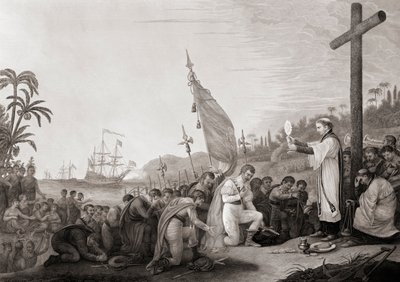 Colombo desembarca no Novo Mundo (gravura) de John James (after) Barralet