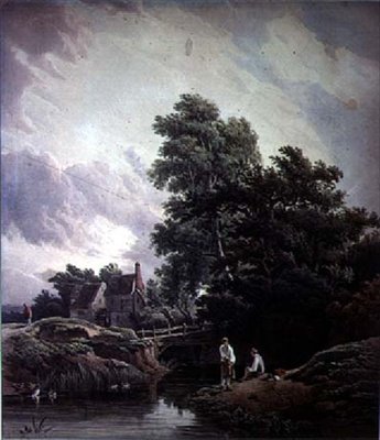 Paisagem, com, watermill, e, figuras de John James Chalon