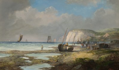 Vista do mar com barcos pesqueiros de John James Wilson