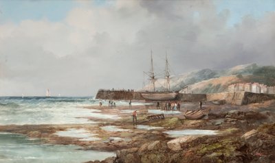 Sem título [Veleiro ancorado com vila ao fundo] de John James Wilson