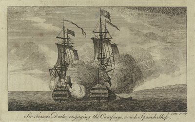 Sir Francis Drake enfrenta o "Cacafuego", um rico navio espanhol de John June