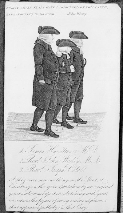 John Wesley andando em Edimburgo entre James Hamilton MD e Joseph Cole de John Kay