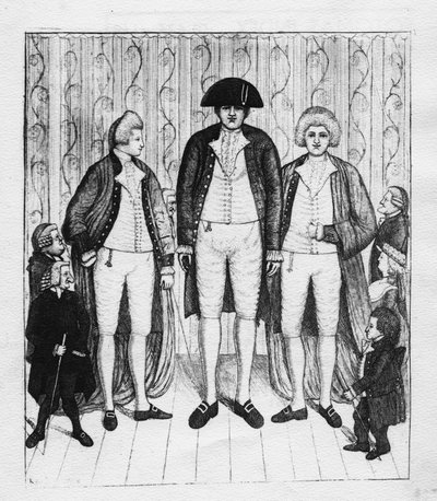 Três gigantes com um grupo de espectadores, 1784 de John Kay