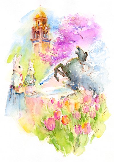 Plaza na Páscoa, 2016, (aquarela) de John Keeling