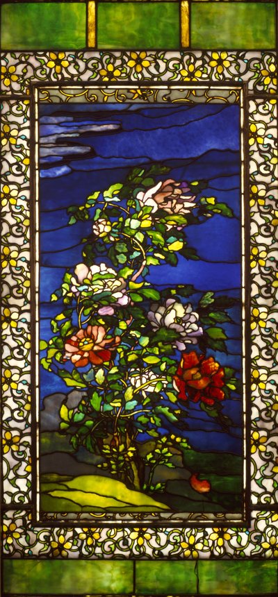 Peónias ao vento com bordaduras Kakemono de John La Farge