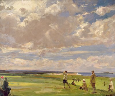 Lady Astor jogando golfe em North Berwick (óleo sobre tela) de John Lavery
