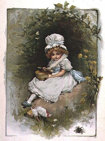 A pequena Miss Muffet, de um livro ilustrado de rimas infantis de John Lawson