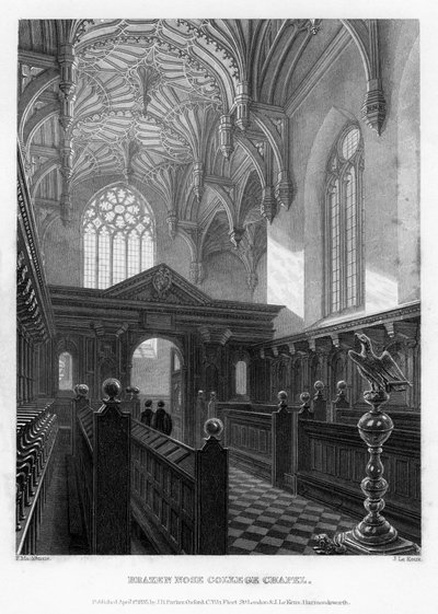 Capela do Brasenose do nariz de bronze, Universidade de Oxford, 1835. de John Le Keux