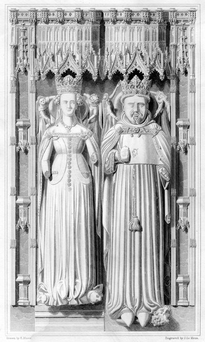 Efígie de Henrique IV e sua rainha Joana de Navarra na Catedral de Canterbury, 1826 de John Le Keux