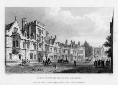 Frente sul do All Souls College, Universidade de Oxford, 1834. de John Le Keux