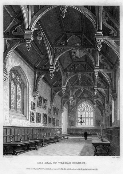 O Salão do Wadham College, Universidade de Oxford, 1836. de John Le Keux