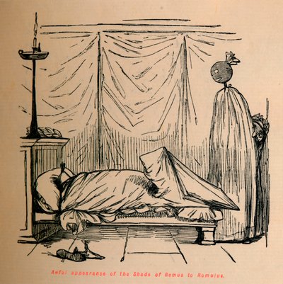 Aparição terrível da sombra de Remus a Romulus, 1852 de John Leech