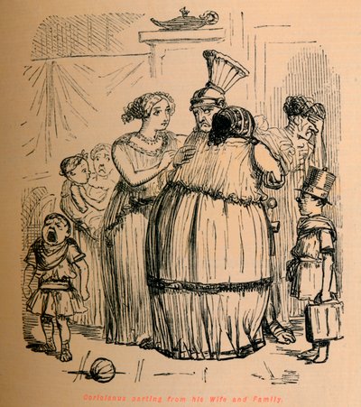 Coriolanus se separando de sua esposa e família, 1852 de John Leech