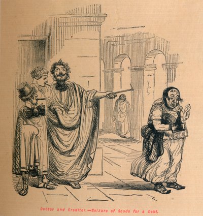 Devedor e credor - apreensão de mercadorias por dívida, 1852 de John Leech