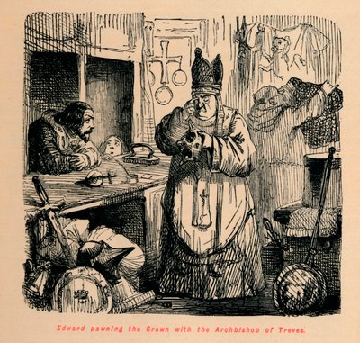 Edward penhorando a coroa com o arcebispo de Treves, c1860, c1860 de John Leech
