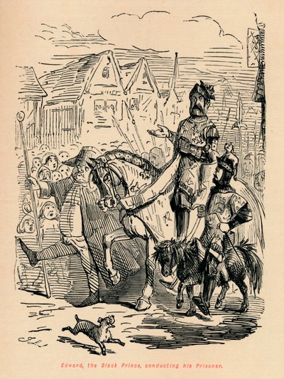 Eduardo, o Príncipe Negro, conduzindo seu prisioneiro, c1860, c1860 de John Leech