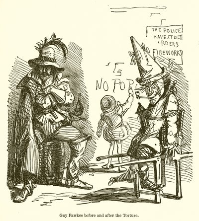 Guy Fawkes antes e depois da tortura de John Leech