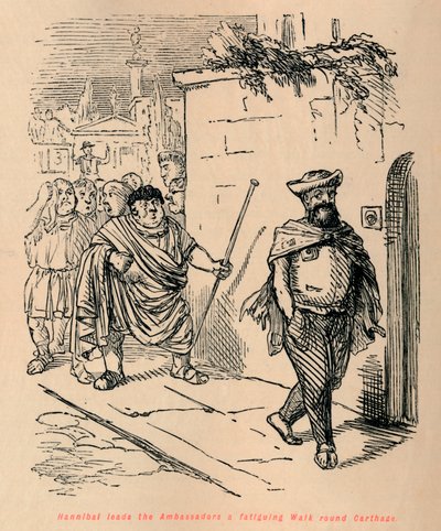 Aníbal lidera os embaixadores em uma caminhada fatigante por Cartago, 1852 de John Leech