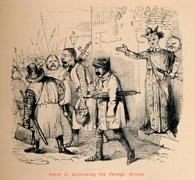 Henrique II. demitindo os barões estrangeiros, c1860, c1860 de John Leech
