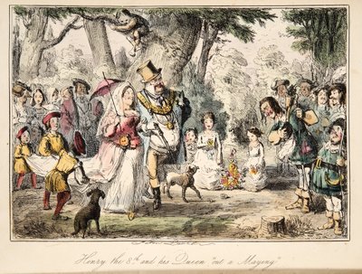 Henrique VIII e sua Rainha Out-a-Maying, de The Comic History of England, pub. 1864 (gravura colorida à mão) de John Leech
