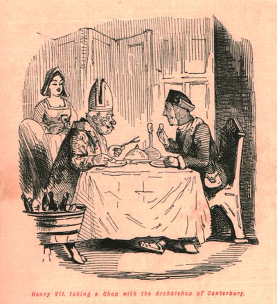 Henrique VII tomando uma costeleta com o arcebispo de Canterbury, 1897. de John Leech