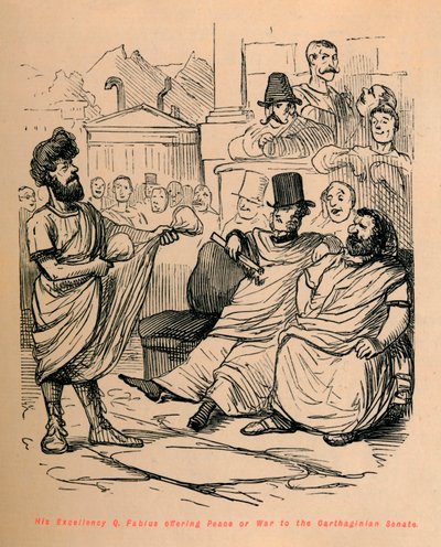 Sua Excelência Q Fabius oferecendo Paz ou Guerra ao Senado Cartaginês, 1852 de John Leech
