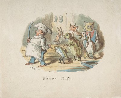 Recto do pessoal da cozinha, Mountainous Landscape com Hiker verso, 1837-64. de John Leech