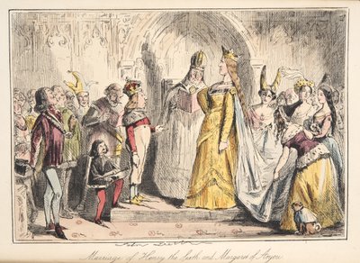 Casamento de Henrique VI, com Margarida de Anjou, de The Comic History of England, pub. 1864 (gravura colorida à mão) de John Leech