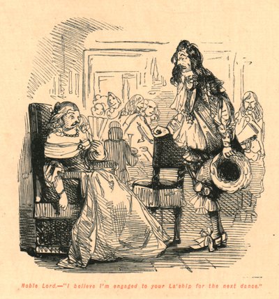 Senhor nobre. - Acredito que estou noiva do seu navio de La para a próxima dança, 1897. de John Leech