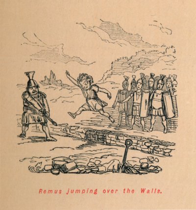 Remus pulando as muralhas, 1852 de John Leech