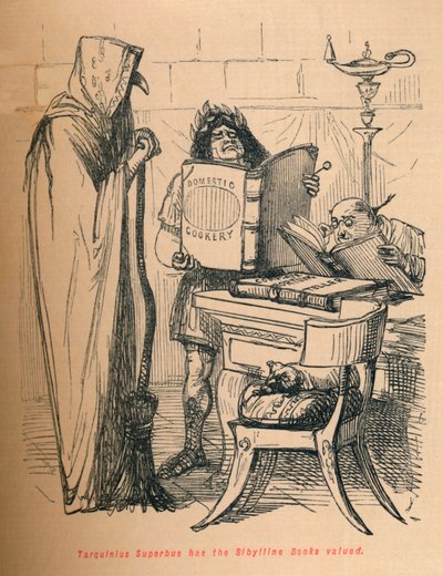 Tarquinius Superbus tem os Livros Sibylline avaliados em 1852 de John Leech