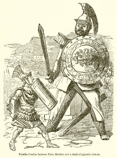 Combate Terrível entre Titus Manlius e um Galo de Gigantesidade de John Leech