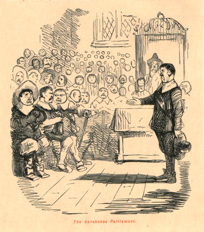 O Parlamento Barebones, 1897. de John Leech