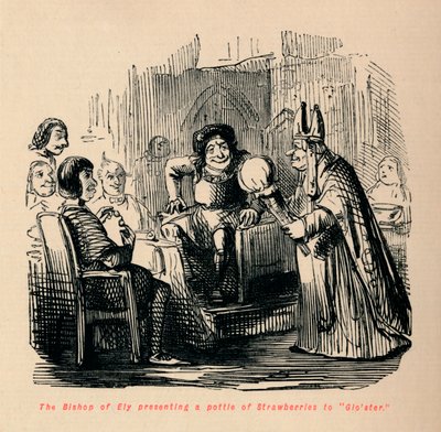 O bispo de Ely apresentando uma garrafa de morangos a Gloster., de John Leech
