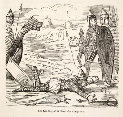 The Landing of William the Conqueror, de The Comic History of England, pub. 1864 (xilogravura) de John Leech