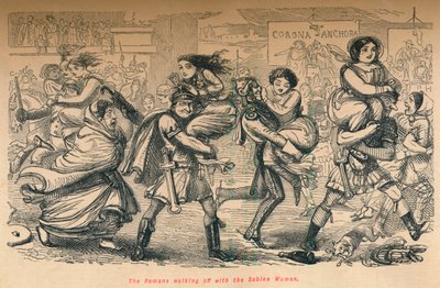 Os romanos saindo com as mulheres Sabine, 1852 de John Leech