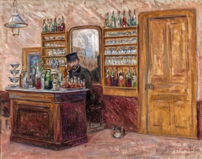 M. Baudy Atrás de sua Mesa no Hotel Baudy, 1888. de John Leslie Breck
