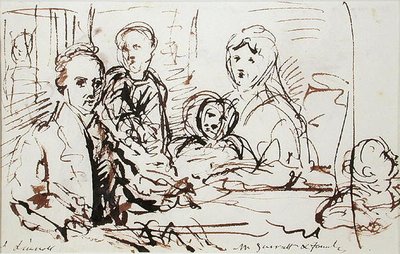 William Albin Garratt e Família, c.1830 (caneta e tinta sobre papel) de John Linnell