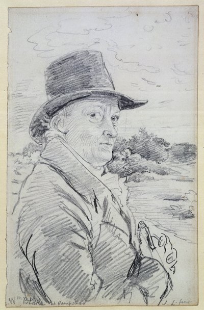 William Blake usando um chapéu, (inscrição: Wm Blake em Hampstead) c.1825 (lápis) de John Linnell